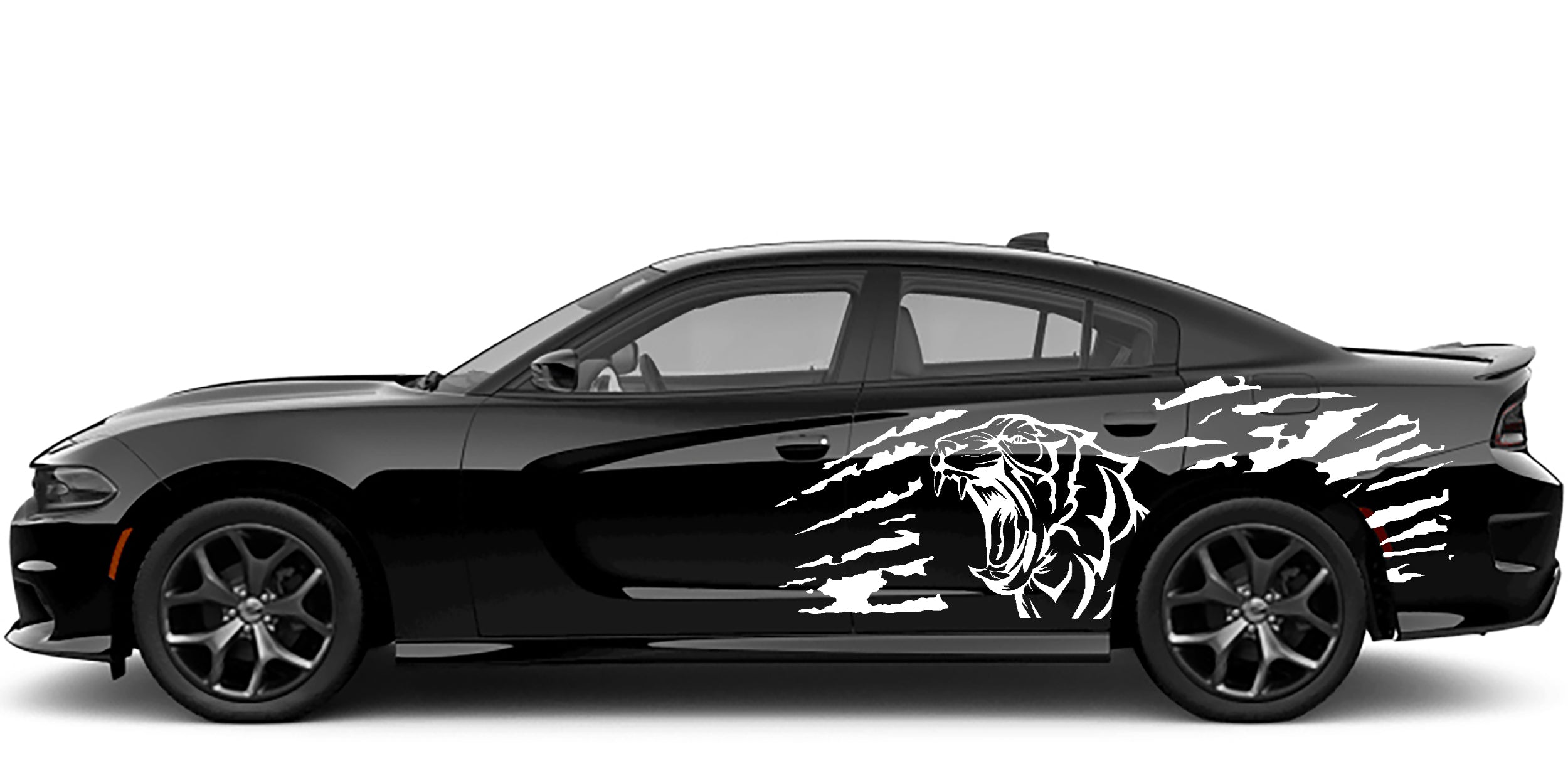 Roaring tiger side decals for dodge charger 2015 to 2023 models white
