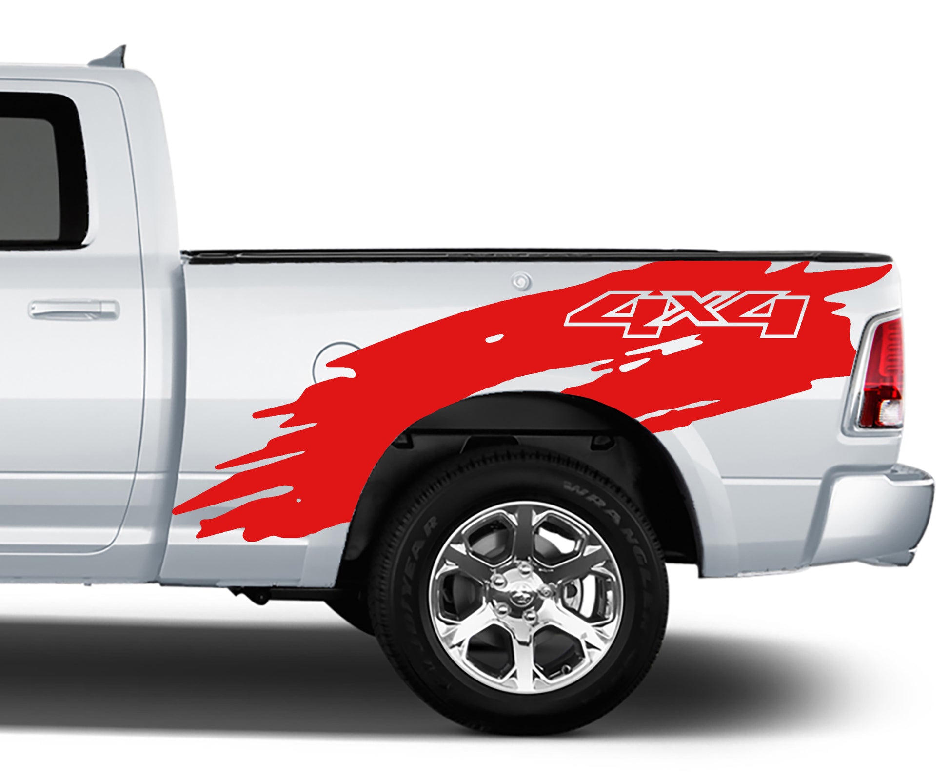 shredded 4x4 bed graphics for dodge ram 2008 to 2018 models red