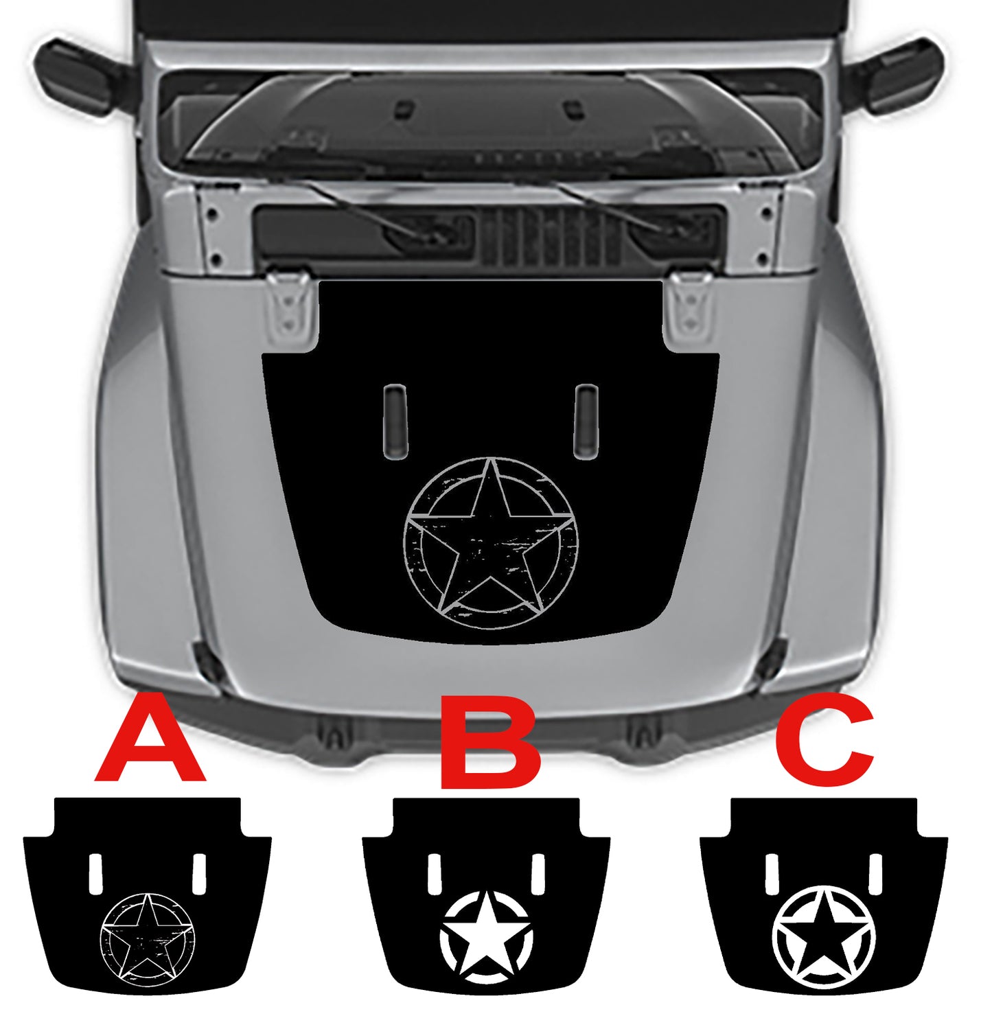 Jeep Wrangler JL Military Star Hood Decal : Vinyl Graphics Kit fits (2018-2023)