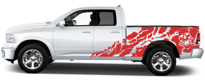 skull shredded side graphics for dodge ram 2008 to 2018 models red