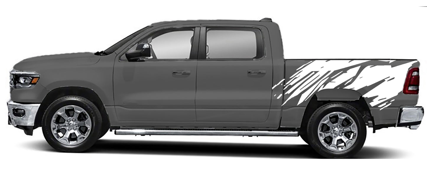 splatter bed ghraphics for dodge ram 1500 2500 2019 to 2023 models white