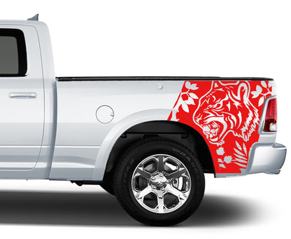 tiger bed decals graphics for dodge ram 1008 to 2018 models red