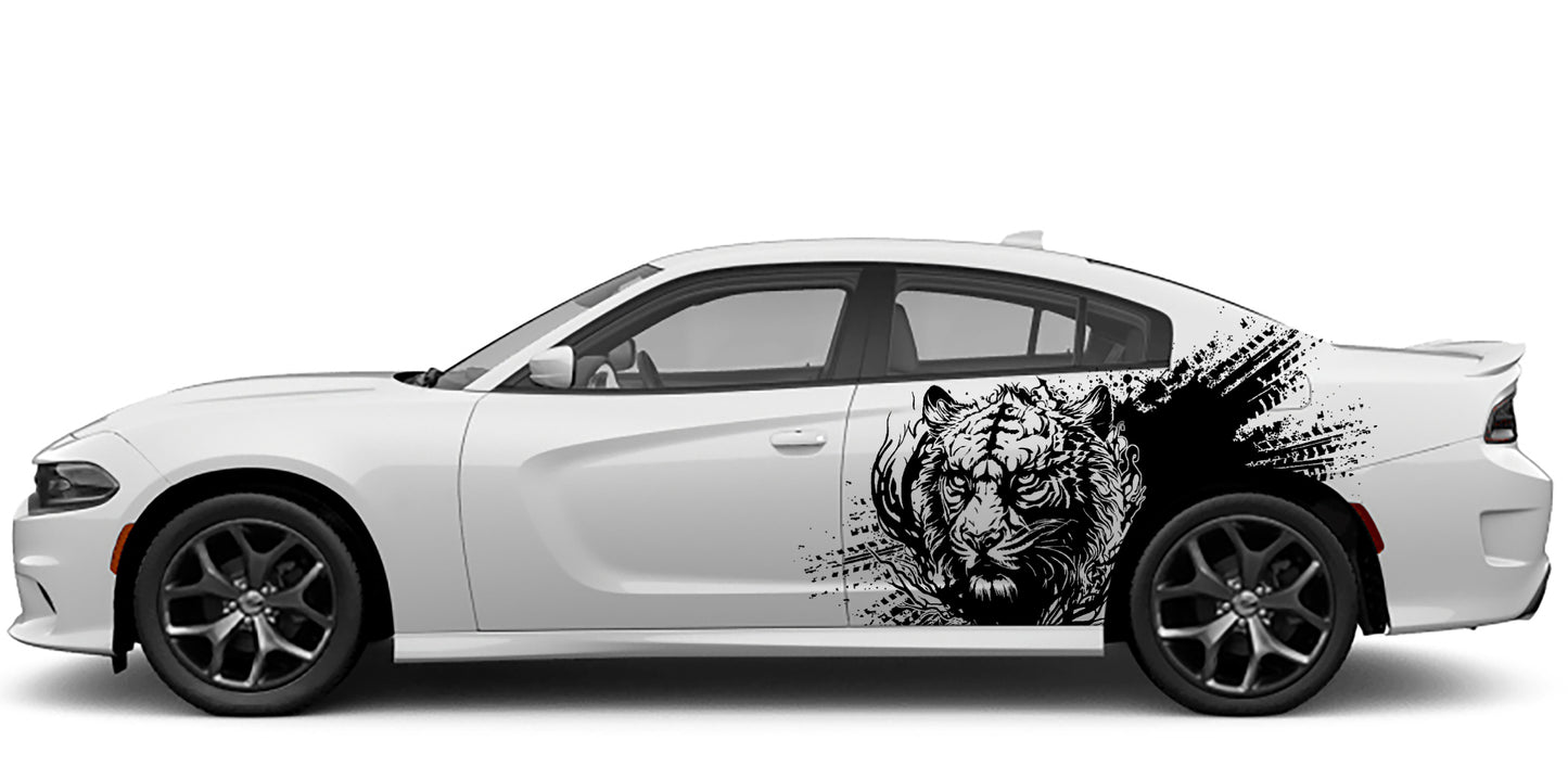 Dodge Charger Tiger Splash Side Decals (Pair) : Vinyl Graphics Kit Fits (2015-2023)