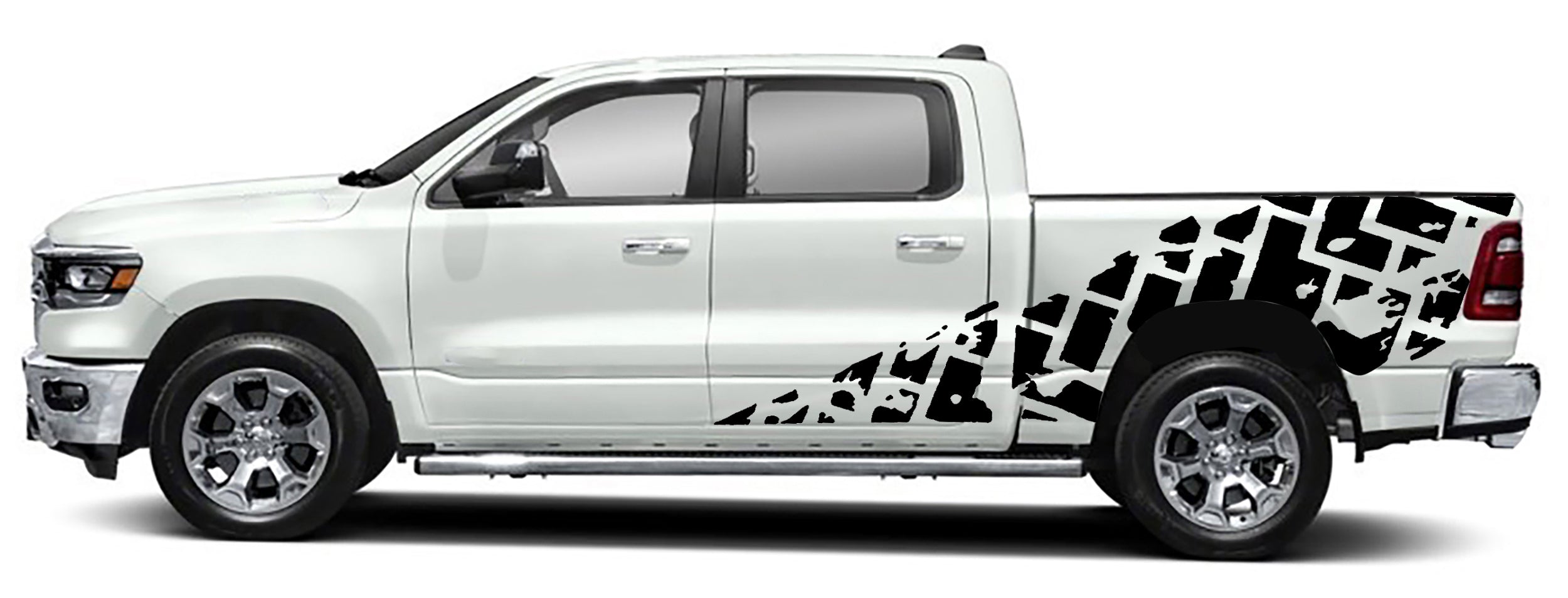 tire tracks side graphics for dodge ram 1500 2500 2019 to 2023 models black