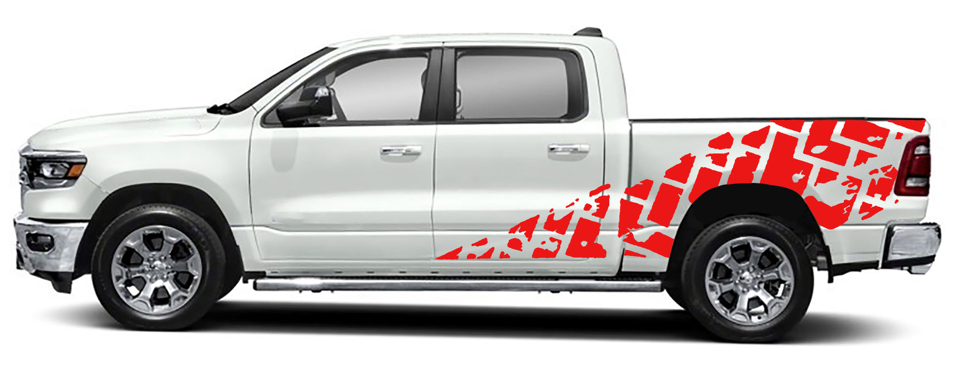 tire tracks side graphics for dodge ram 1500 2500 2019 to 2023 models red