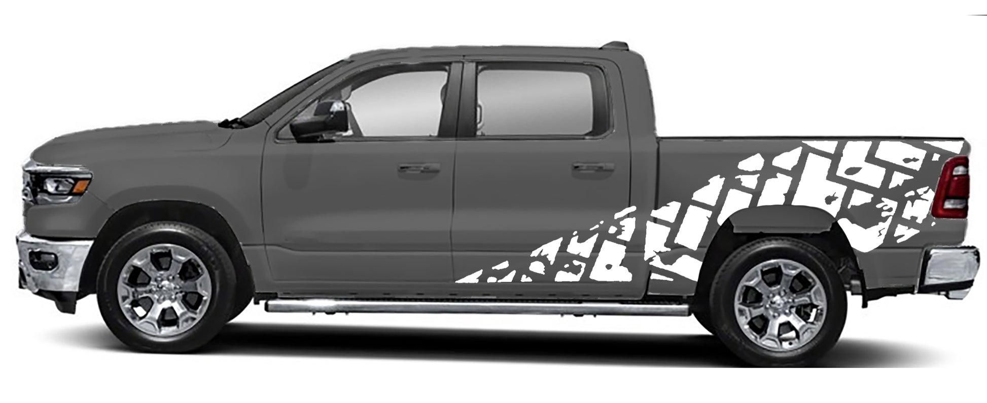 tire tracks side graphics for dodge ram 1500 2500 2019 to 2023 models white