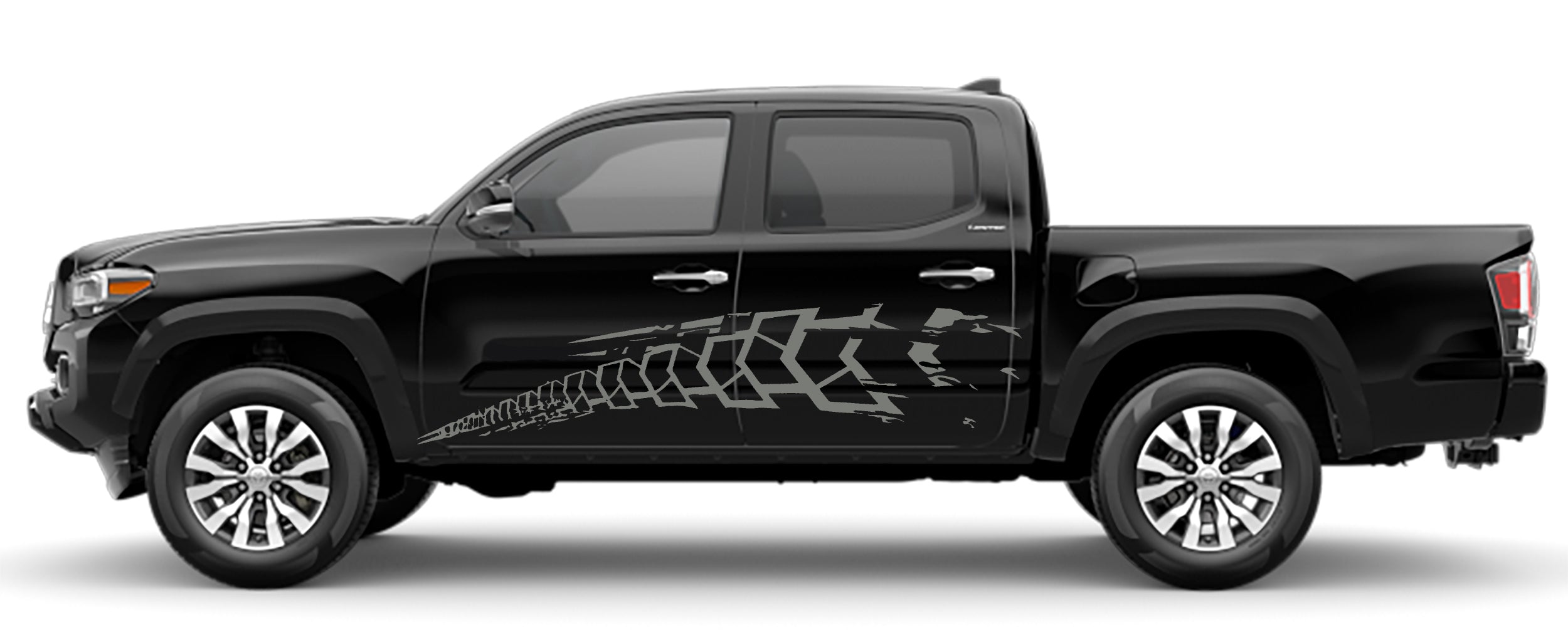 Tire tracks side decals for toyota tacoma gray