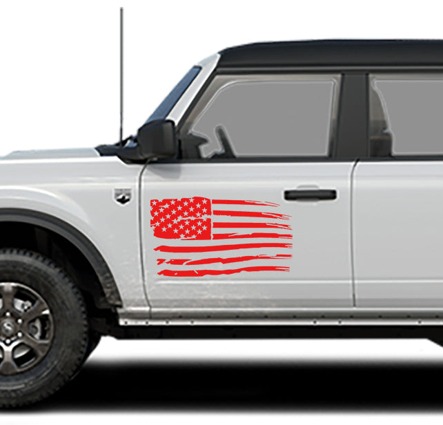 USA flag door decals for ford bronco red