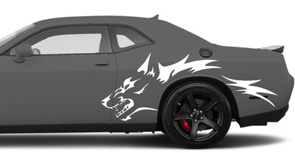 wolf side decals for dodge challenger 2008 to 2023 models white