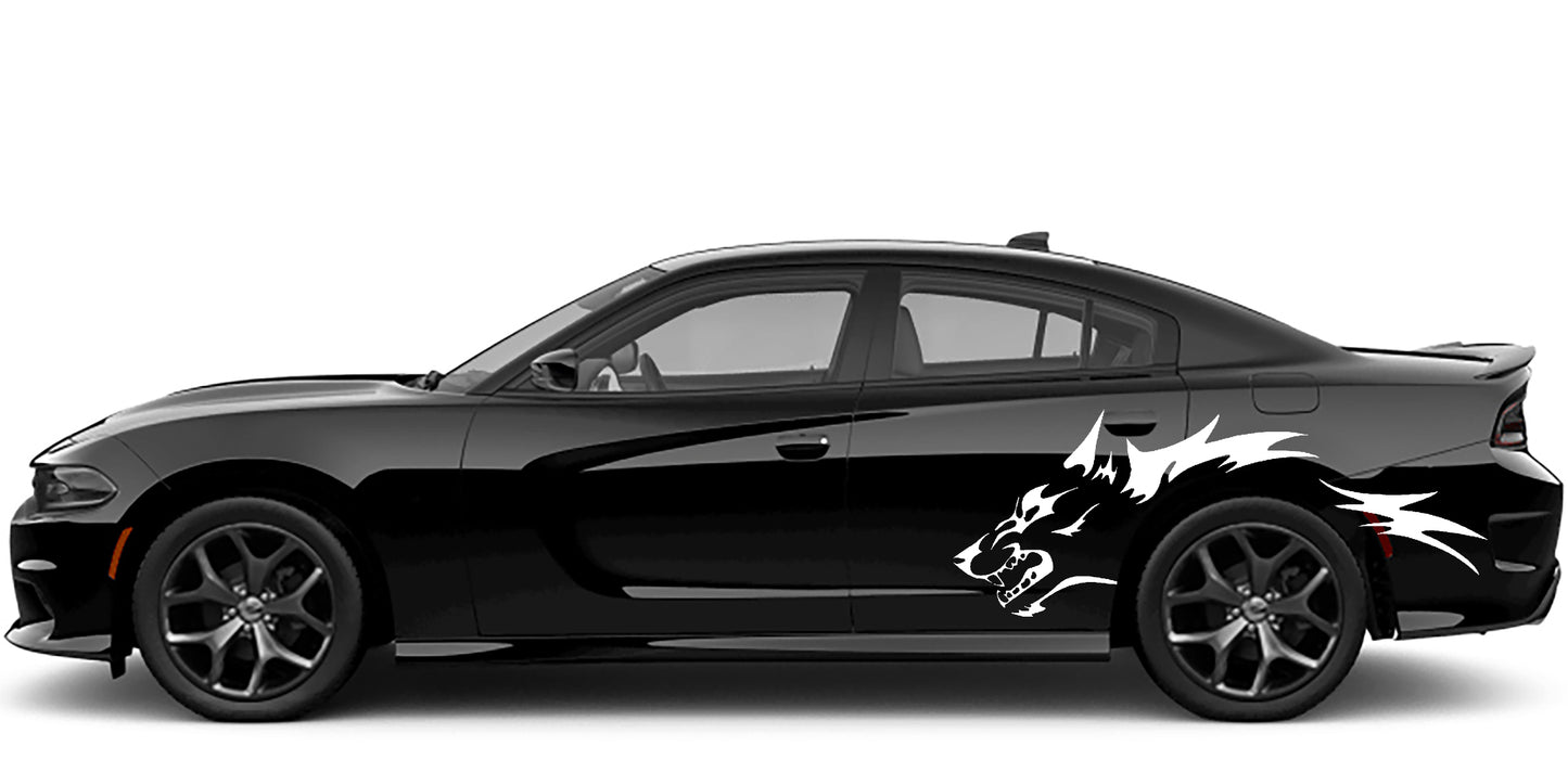 wolf side decals for dodge charger 2015 to 2023 models white