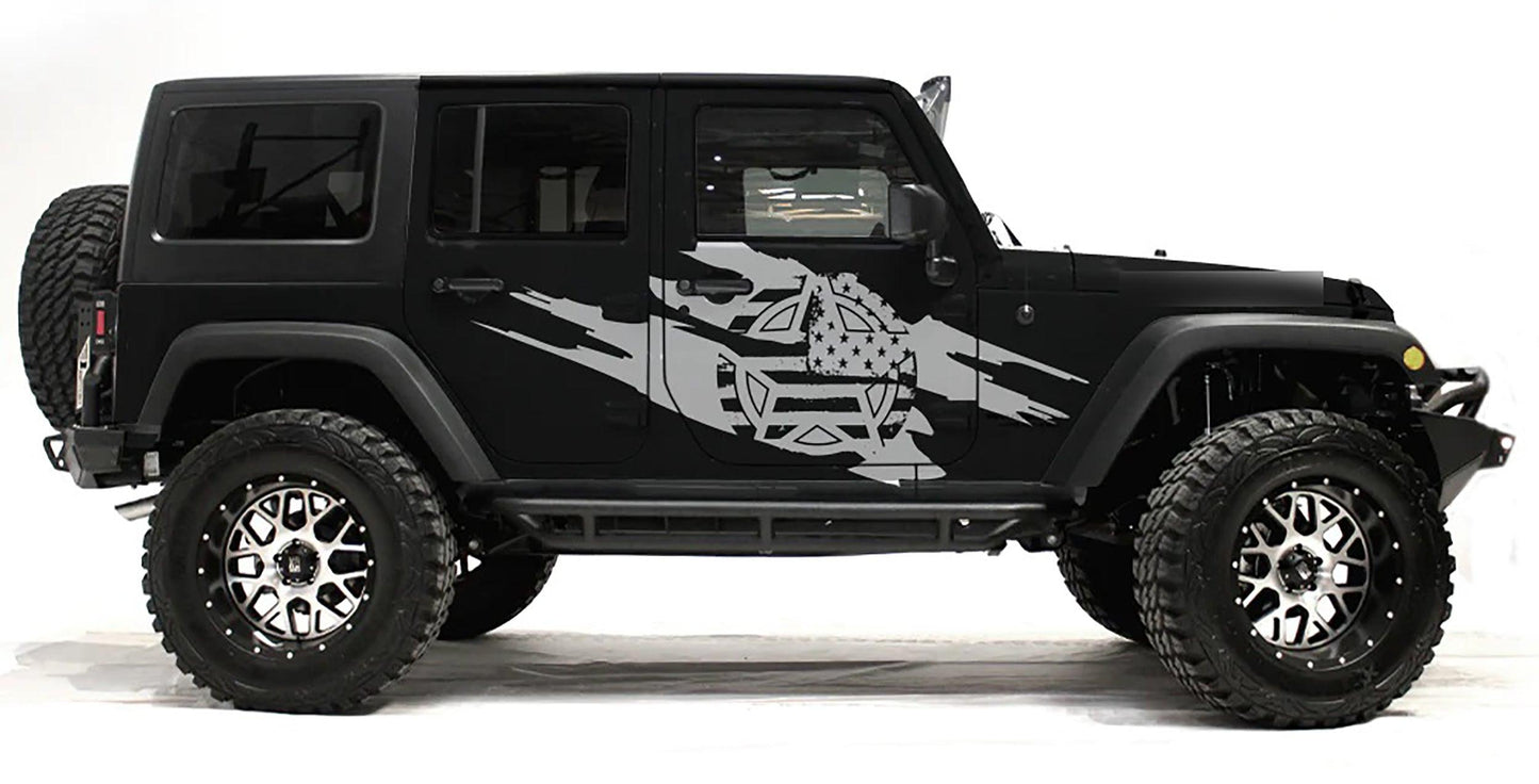 Jeep Wrangler JK (2007-2018) Custom Decals, Graphics and Stickers - Army Style Torn Kit - Jkprostickers