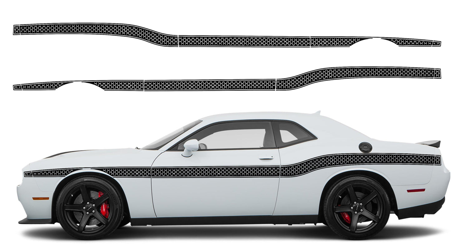 Dodge Challenger Middle Beltline Honeycomb Stripes Decals (Pair) : Vinyl Graphics Kit Fits (2008-2023)