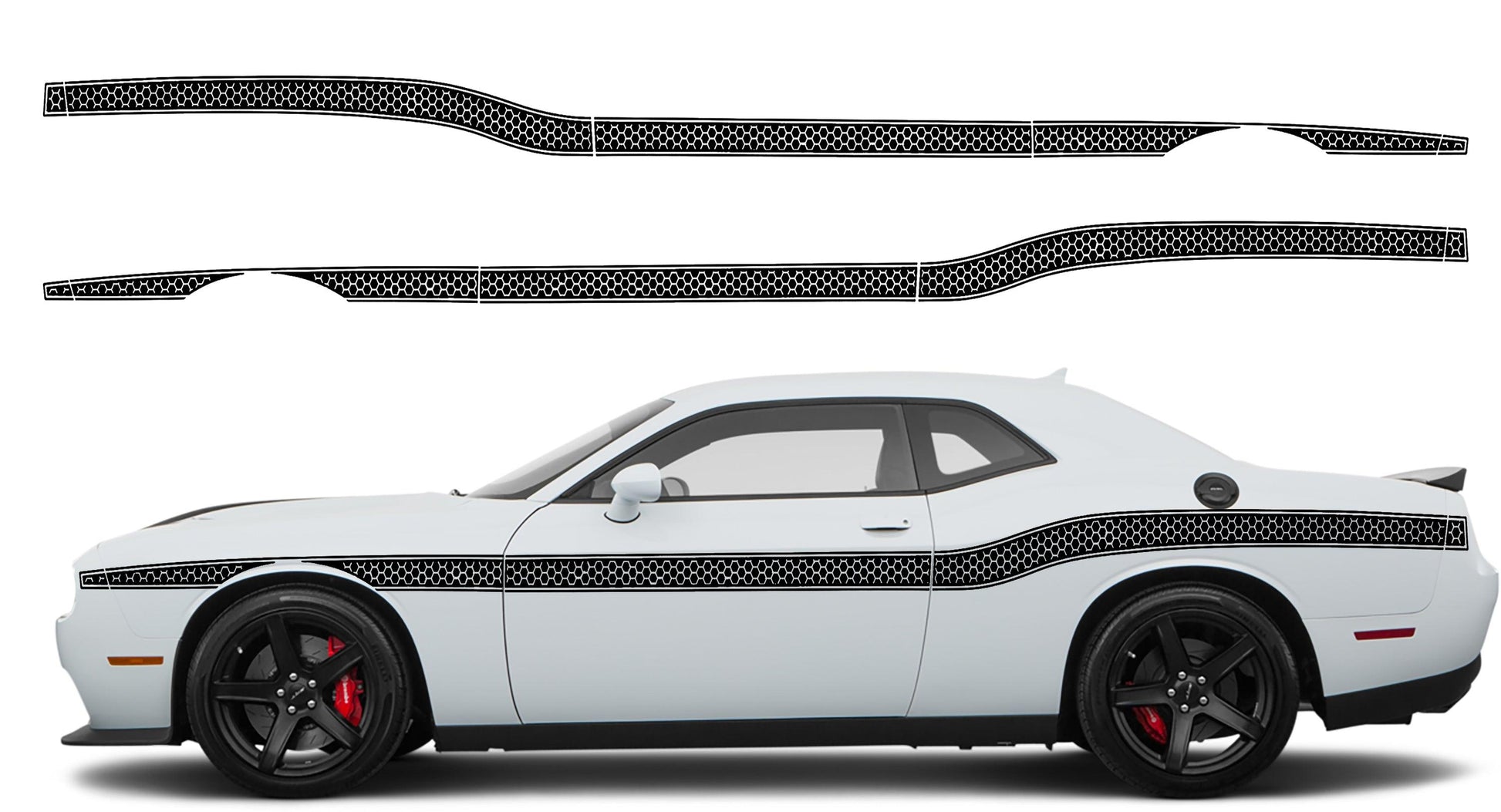 Dodge Challenger Middle Beltline Honeycomb Stripes Decals (Pair) : Vinyl Graphics Kit Fits (2008-2023)