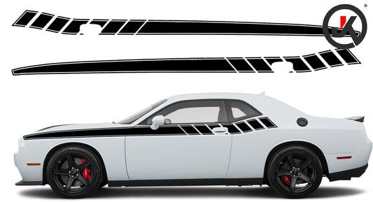 Dodge Challenger Pinstriped Side Short Stripes Decals (Pair) : Vinyl Graphics Kit Fits (2008-2023)