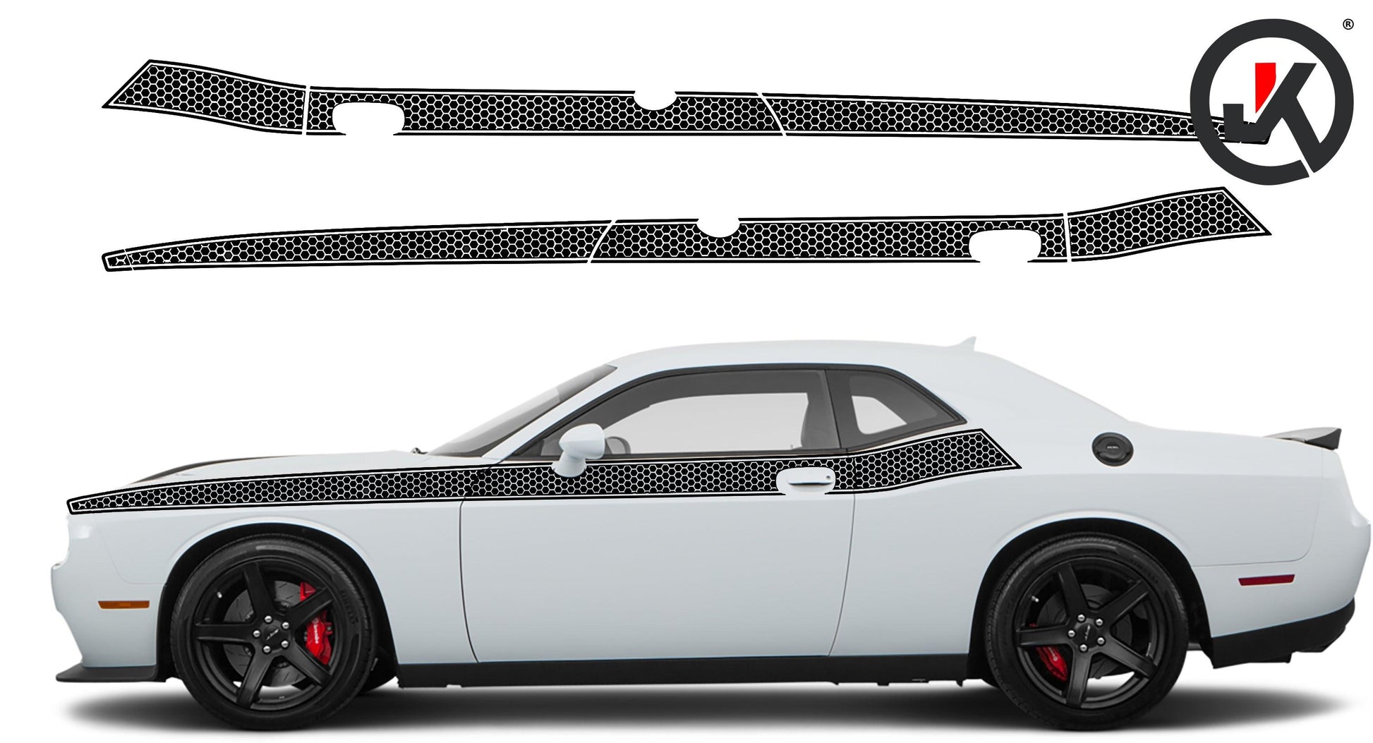 Dodge Challenger HoneyComb Style Short Stripes Decals (Pair) : Vinyl Graphics Kit Fits (2008-2023)