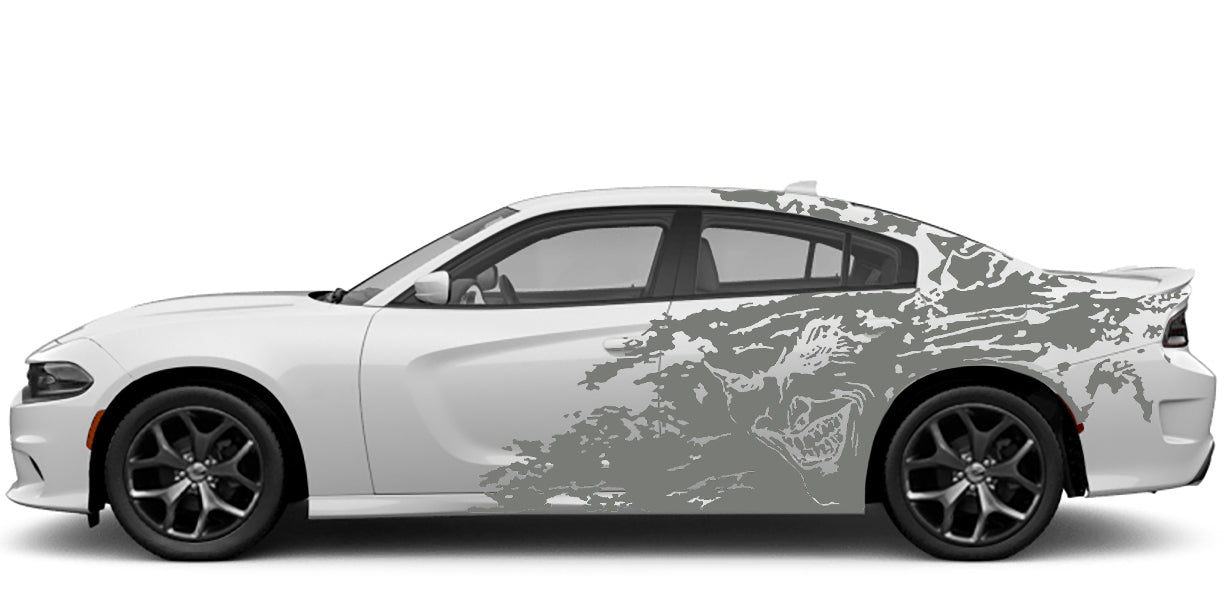 Dodge Charger Joker Grunge Side Decals (Pair) : Vinyl Graphics Kit Fits (2015-2023) (Lime Green)