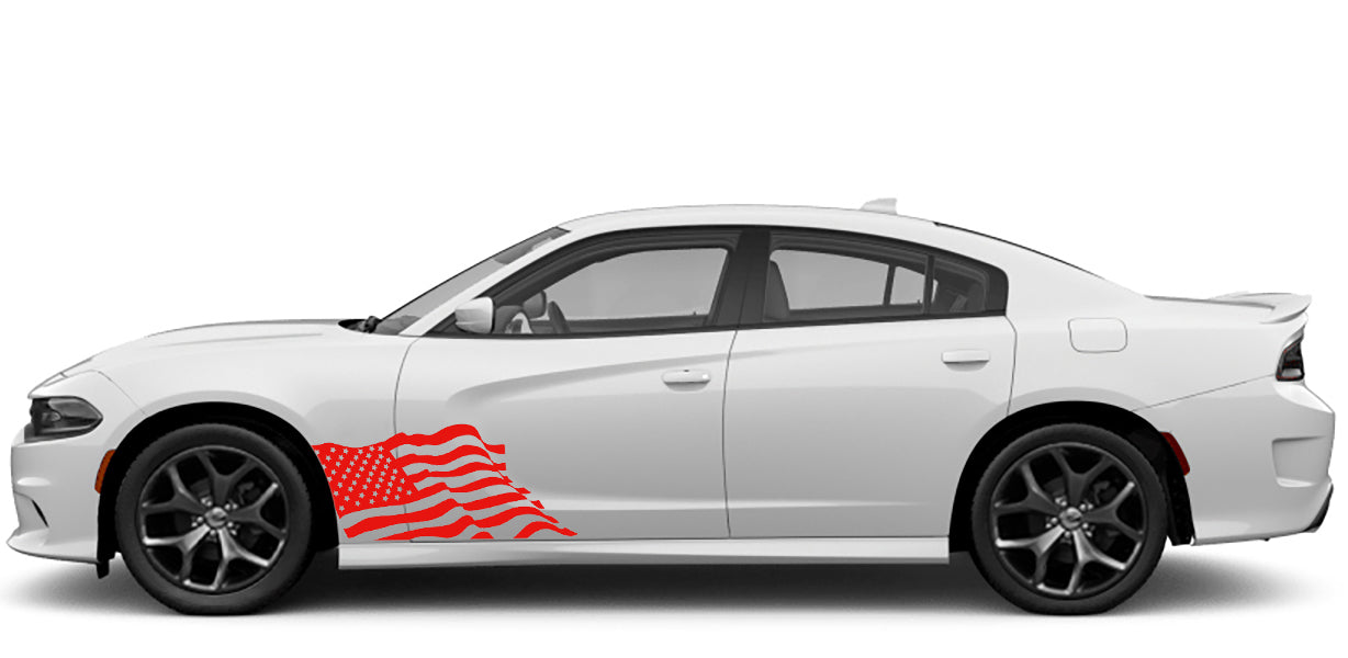 Dodge Charger US Flag Side Decals (Pair) : Vinyl Graphics Kit Fits (2015-2023)