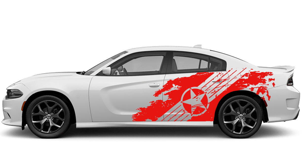 Dodge Charger Military Star Splash Side Decals (Pair) : Vinyl Graphics Kit Fits (2015-2023)