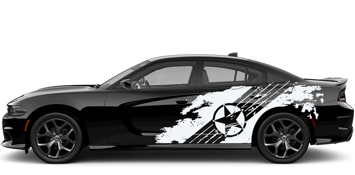 Dodge Charger Military Star Splash Side Decals (Pair) : Vinyl Graphics Kit Fits (2015-2023)