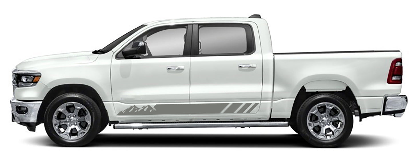 Dodge Ram Mountains Rocker Stripes Decals (Pair) : Vinyl Graphics Kit Fits (2019-2023)