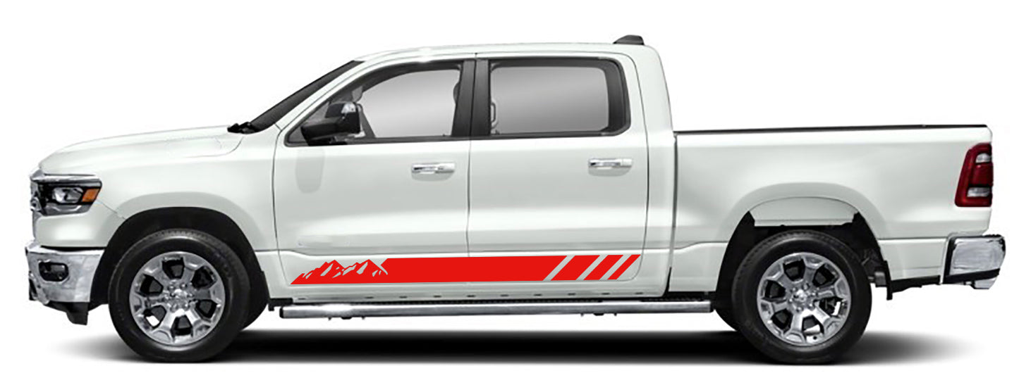 Dodge Ram Mountains Rocker Stripes Decals (Pair) : Vinyl Graphics Kit Fits (2019-2023)