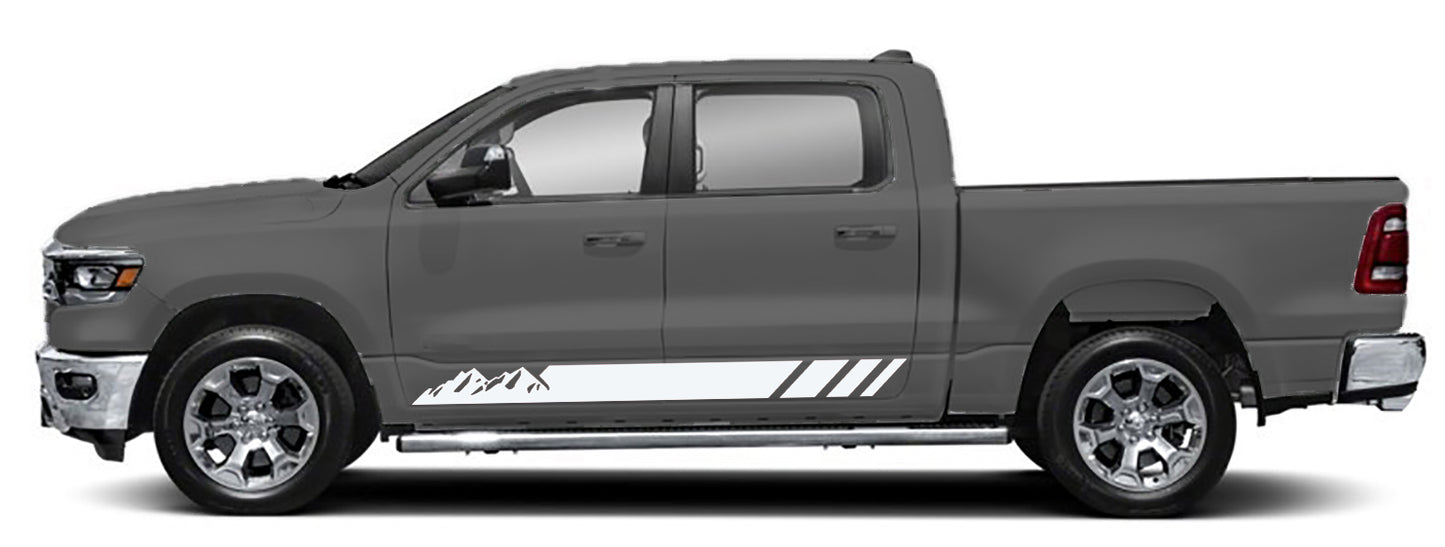 Dodge Ram Mountains Rocker Stripes Decals (Pair) : Vinyl Graphics Kit Fits (2019-2023)