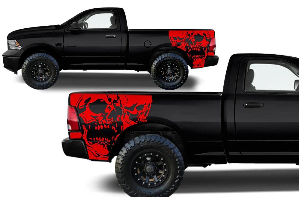 Dodge Ram 1500/2500/3500 (2009-2018) Custom Decals, Graphics and Stickers - Double Skull Bed Kit - Jkprostickers