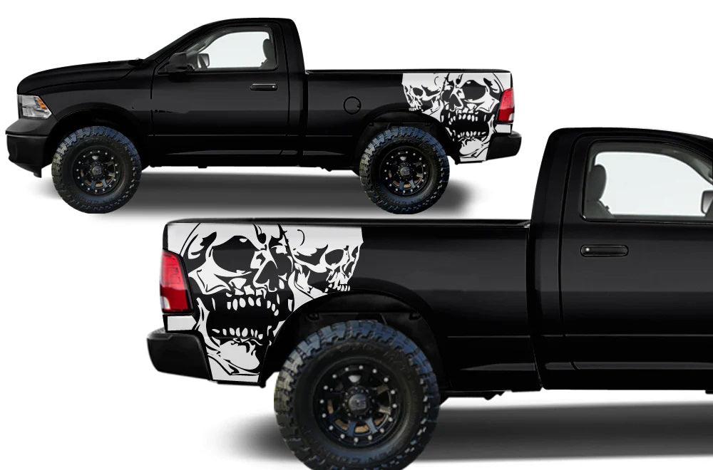 Dodge Ram 1500/2500/3500 (2009-2018) Custom Decals, Graphics and Stickers - Double Skull Bed Kit - Jkprostickers