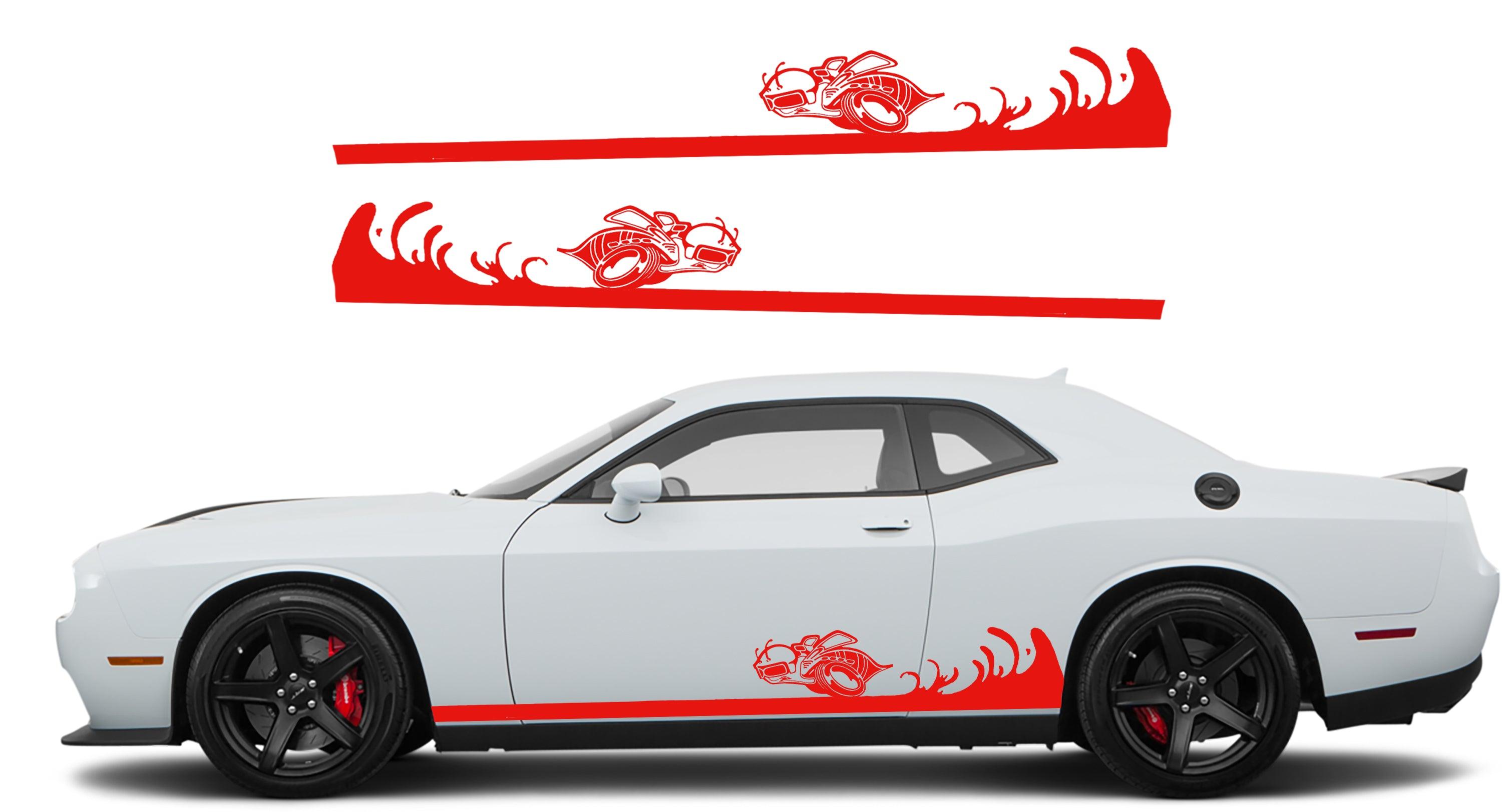 Dodge Challenger R/T SRT (2008-2023) Custom Vinyl Decal Graphics - Rumble Bee Rocker Stripes (Pair) - Jkprostickers