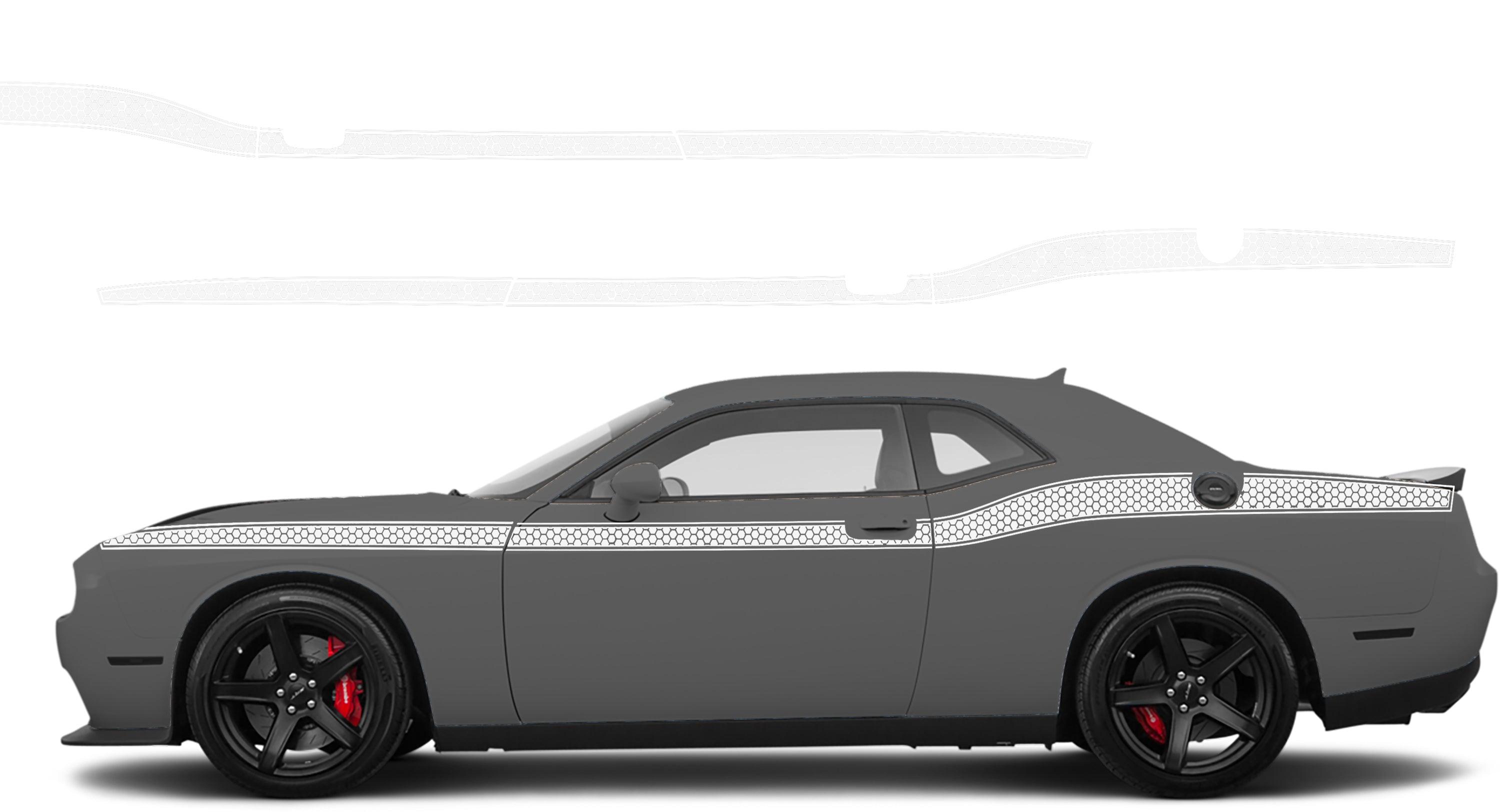 Dodge Challenger, R/T, SRT (2008-2023) Custom Vinyl Decal Graphics - HoneyComb Beltline Stripes Kit - Jkprostickers