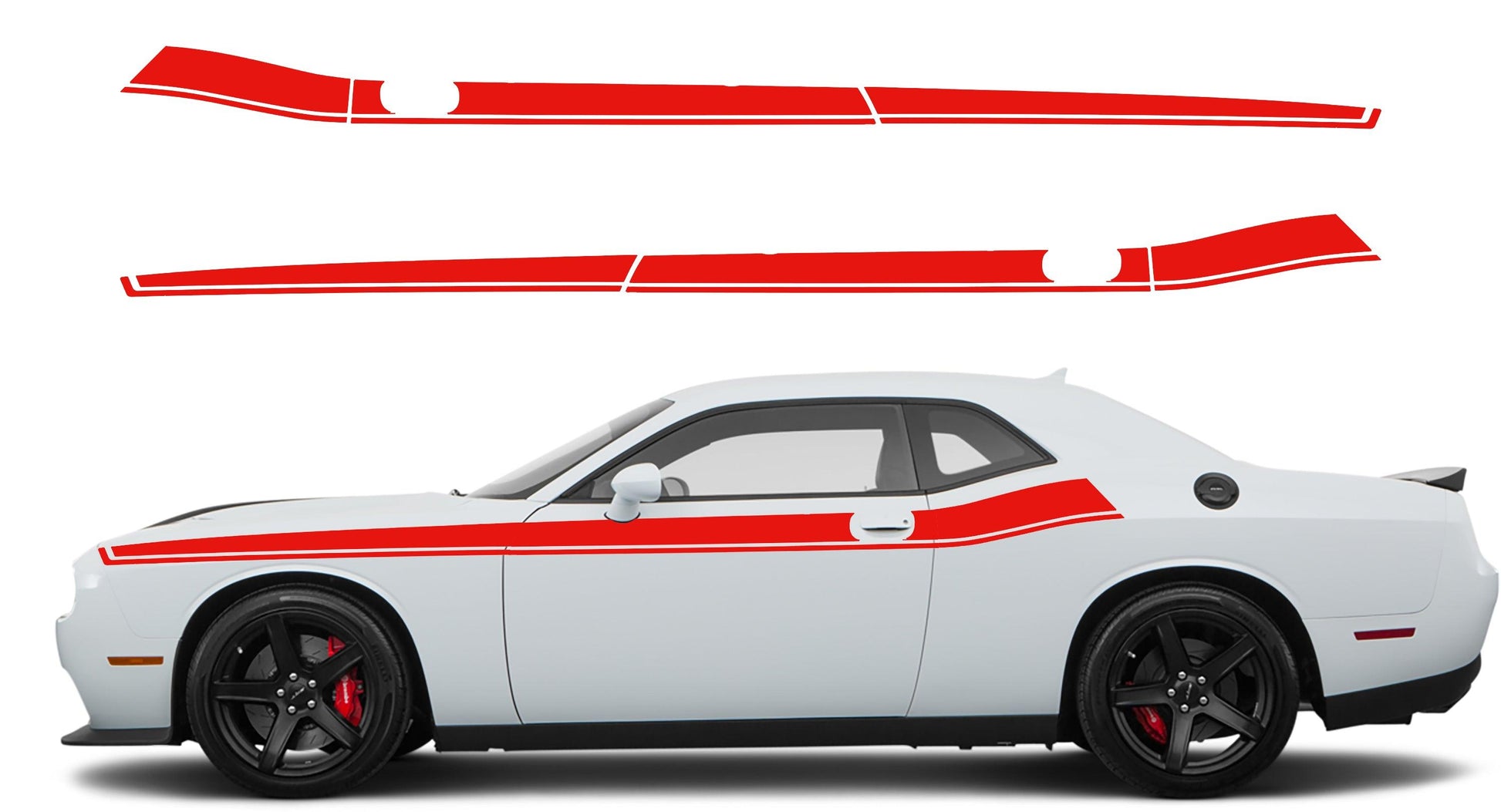 Dodge Challenger, R/T, SRT (2008-2023) Custom Vinyl Decal Graphics - Modern Short Side Stripes - Jkprostickers