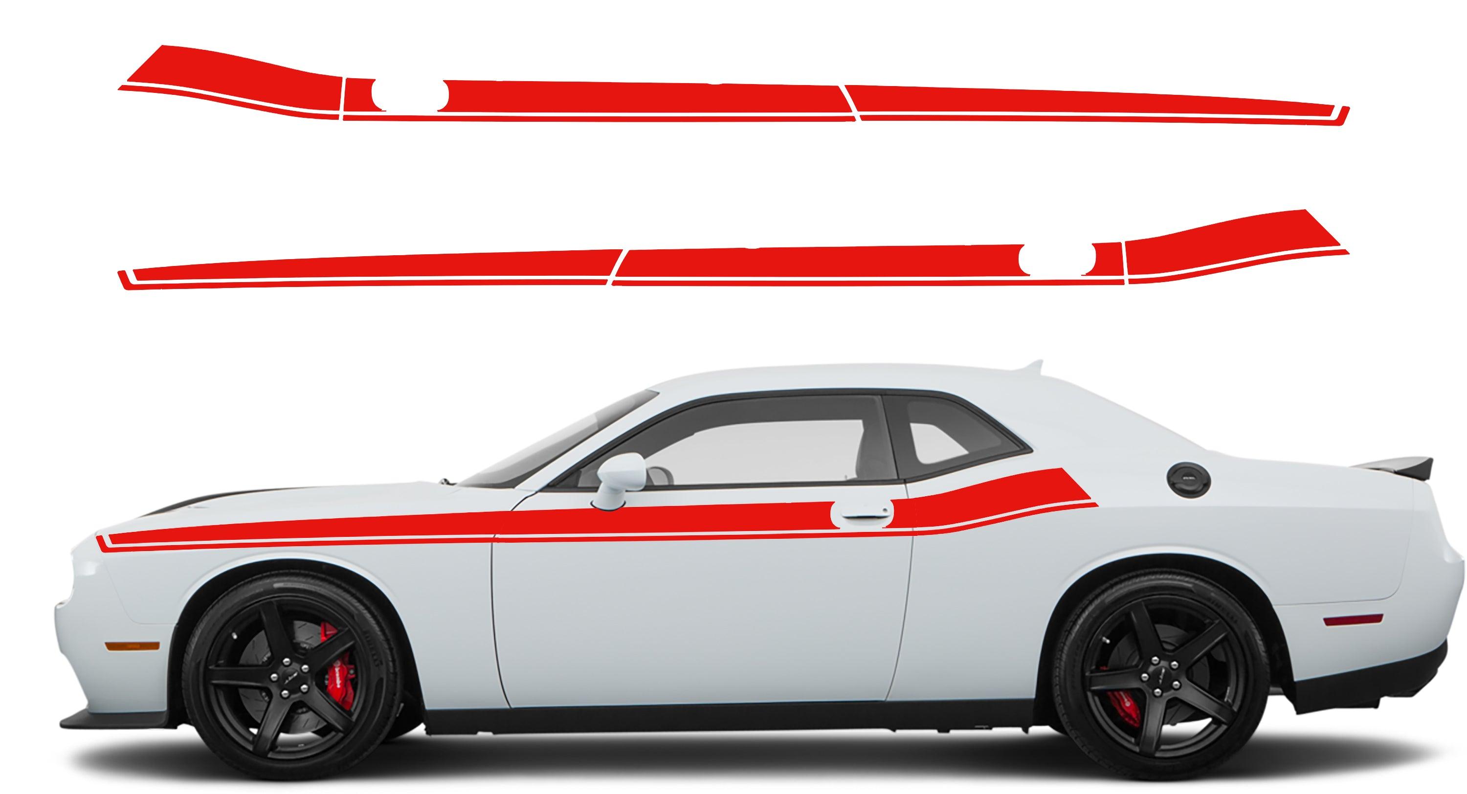 Dodge Challenger, R/T, SRT (2008-2023) Custom Vinyl Decal Graphics - Modern Short Side Stripes - Jkprostickers