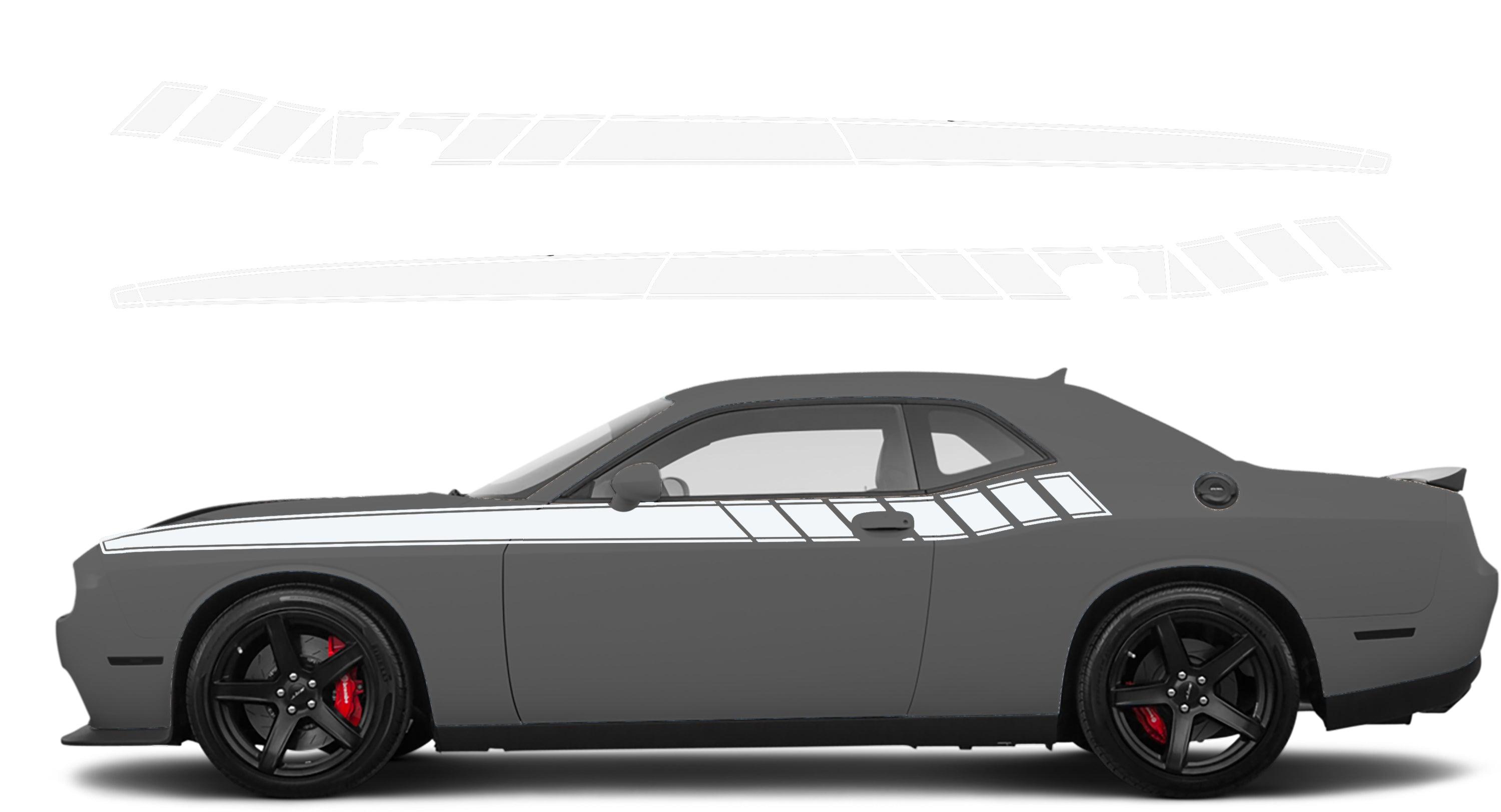Dodge Challenger, R/T, SRT (2008-2023) Custom Vinyl Decal Graphics - Pinstriped Side Short Stripe - Jkprostickers
