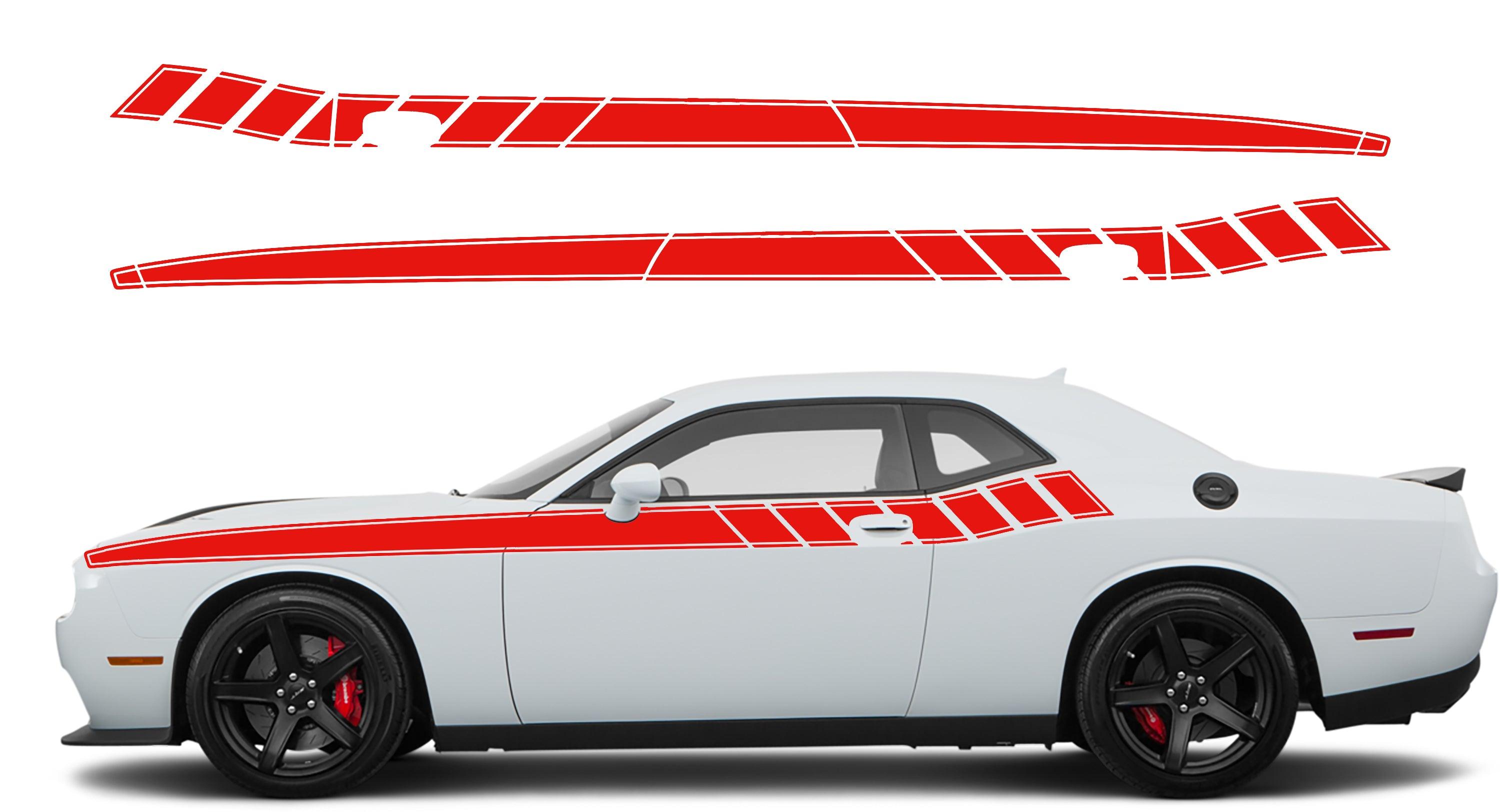 Dodge Challenger, R/T, SRT (2008-2023) Custom Vinyl Decal Graphics - Pinstriped Side Short Stripe - Jkprostickers