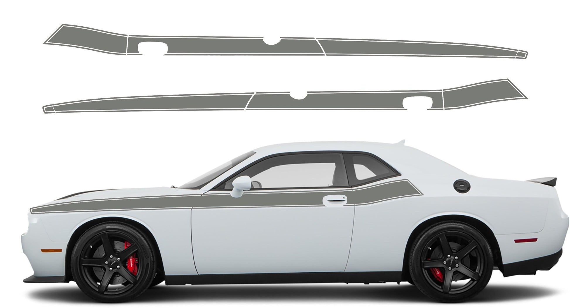 Dodge Challenger, R/T, SRT (2008-2023) Custom Vinyl Decal Graphics - Pinstriped Short Side Stripes - Jkprostickers