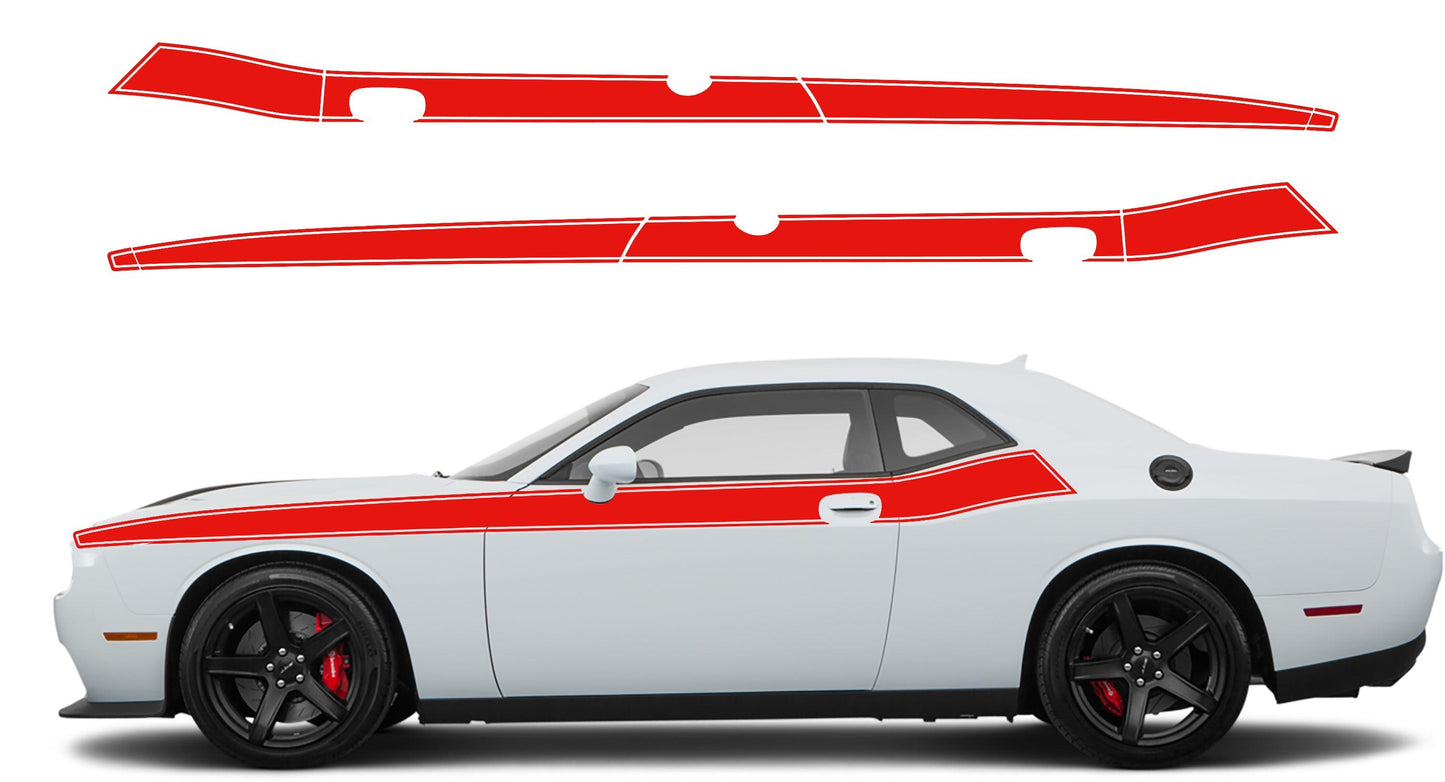 Dodge Challenger, R/T, SRT (2008-2023) Custom Vinyl Decal Graphics - Pinstriped Short Side Stripes - Jkprostickers