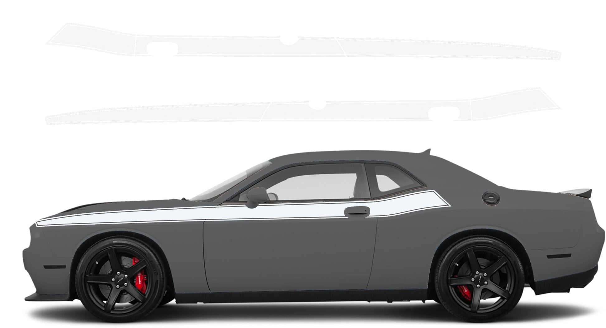 Dodge Challenger, R/T, SRT (2008-2023) Custom Vinyl Decal Graphics - Pinstriped Short Side Stripes - Jkprostickers