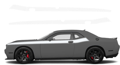 Dodge Challenger, R/T, SRT (2008-2023) Custom Vinyl Decal Graphics - Pinstriped Short Side Stripes - Jkprostickers