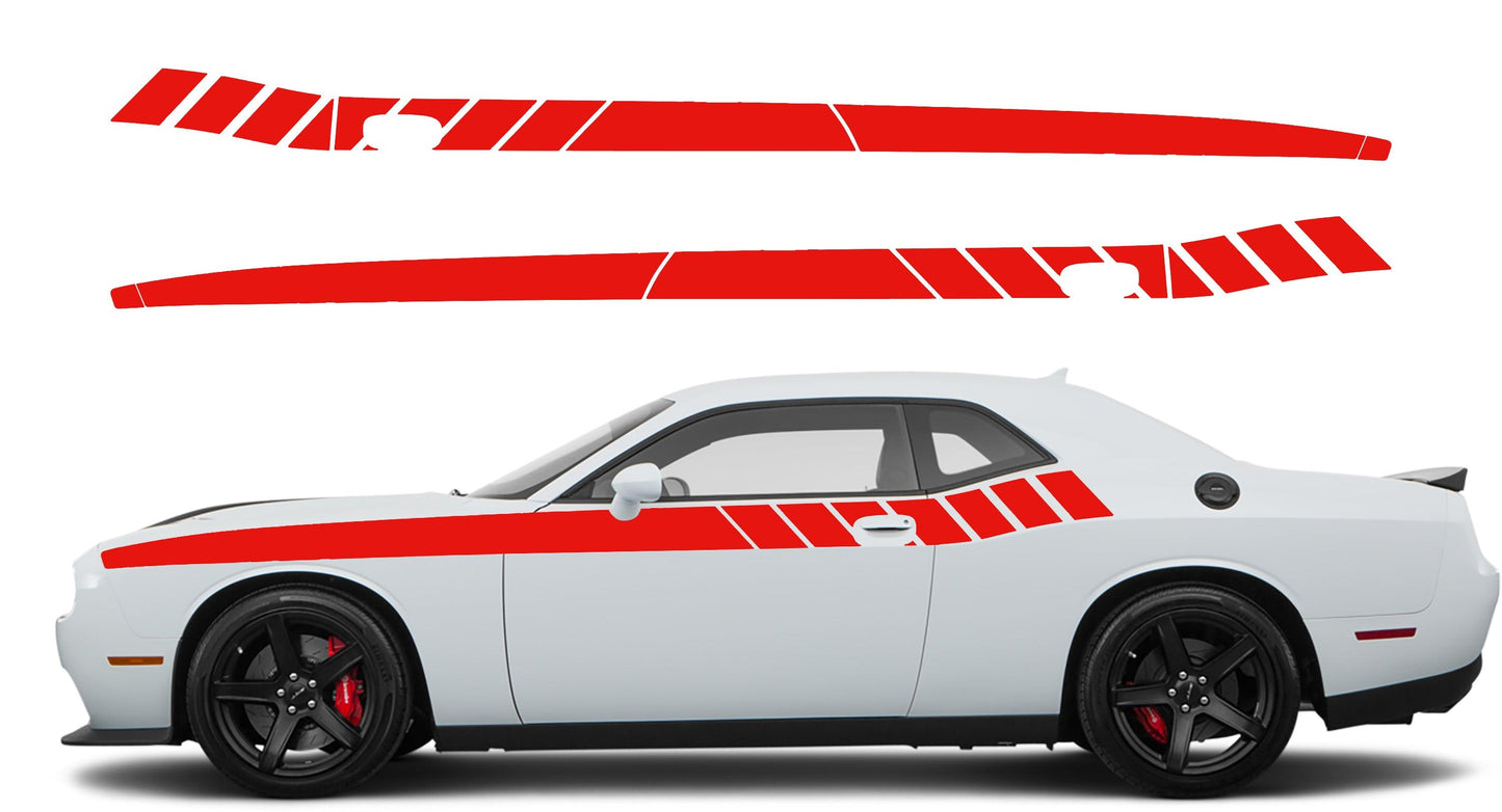 Dodge Challenger, R/T, SRT (2008-2023) Custom Vinyl Decal Graphics - Strobe Short Side Stripe - Jkprostickers