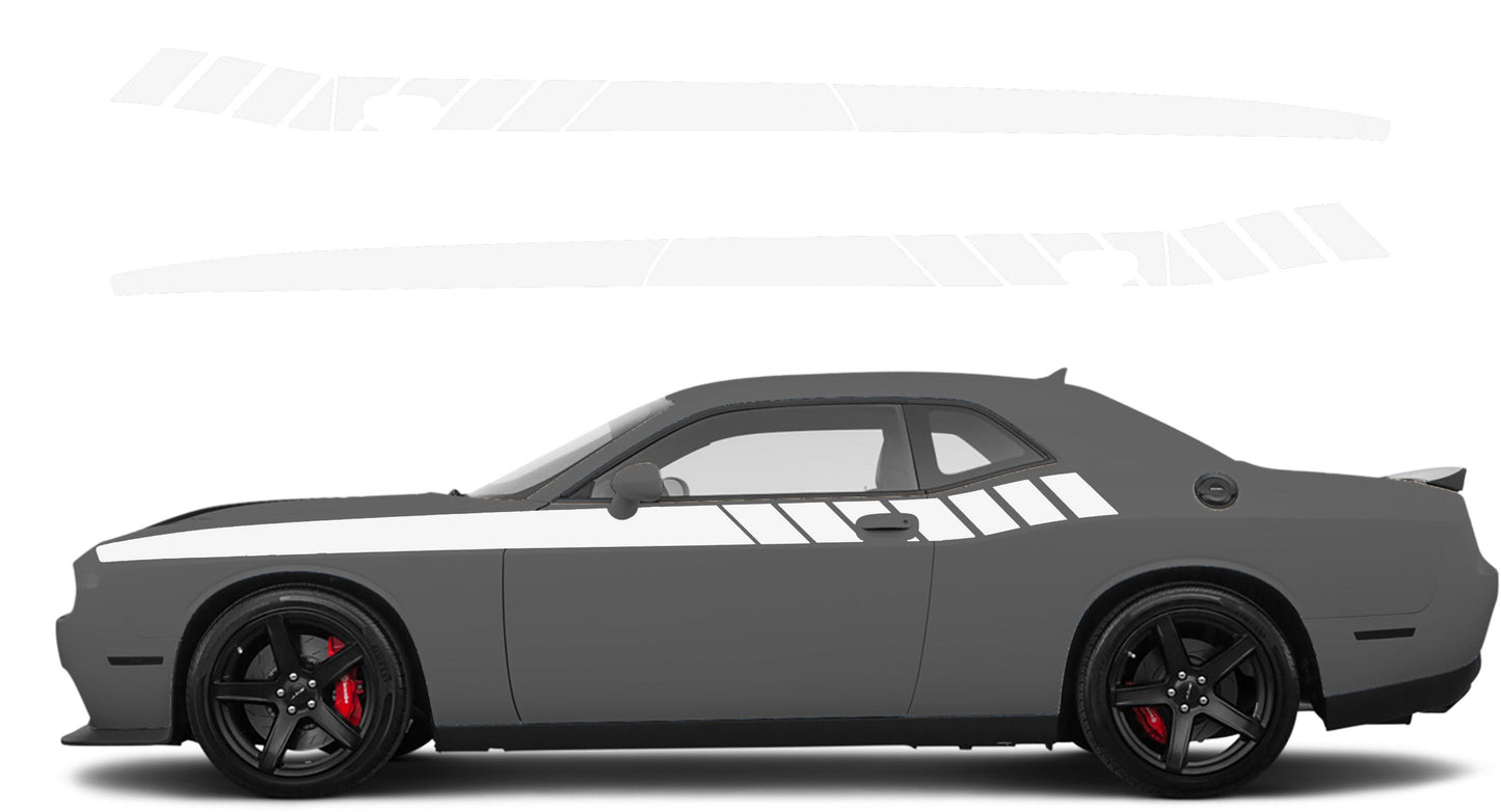 Dodge Challenger, R/T, SRT (2008-2023) Custom Vinyl Decal Graphics - Strobe Short Side Stripe - Jkprostickers