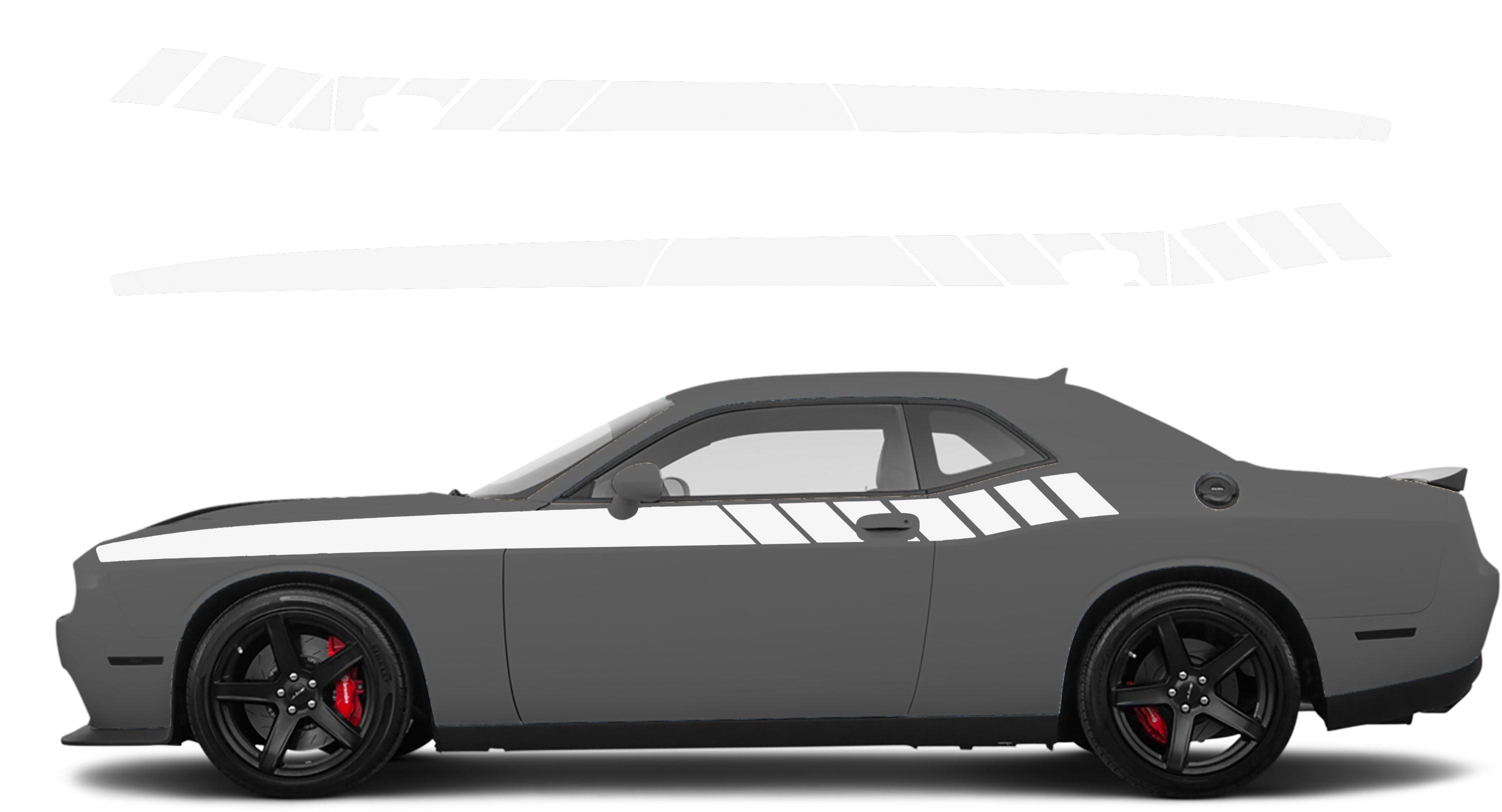Dodge Challenger, R/T, SRT (2008-2023) Custom Vinyl Decal Graphics - Strobe Short Side Stripe - Jkprostickers