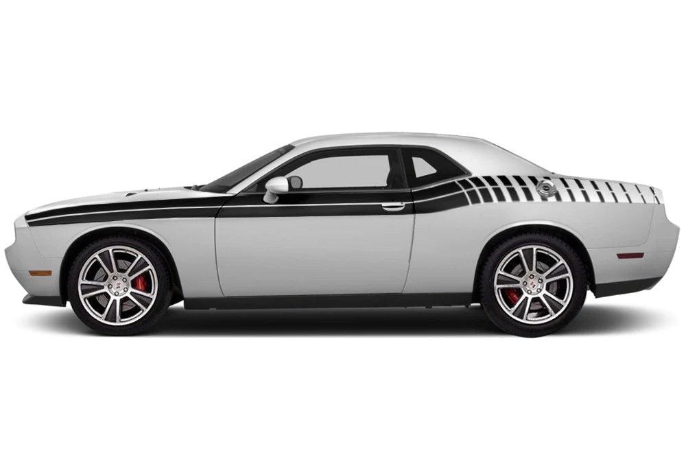    dodge_challenger_2008-2022_custom_vinyl_wrap_gradient_double_dual_side_stripe_kit_black