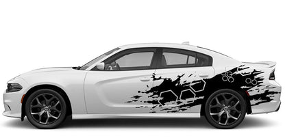 Dodge Charger Honeycomb Door Side Grunge Decals (Pair) : Vinyl Graphics Kit Fits (2015-2023)
