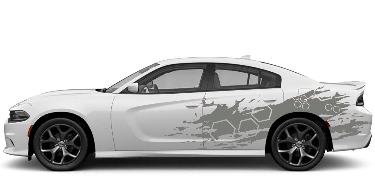 Dodge Charger, GT, SXT, SRT, Hellcat (2015 to 2023) | Custom Vinyl Decal Graphics - Honeycomb Door Sidee grunge Kit (Pair) - Jkprostickers
