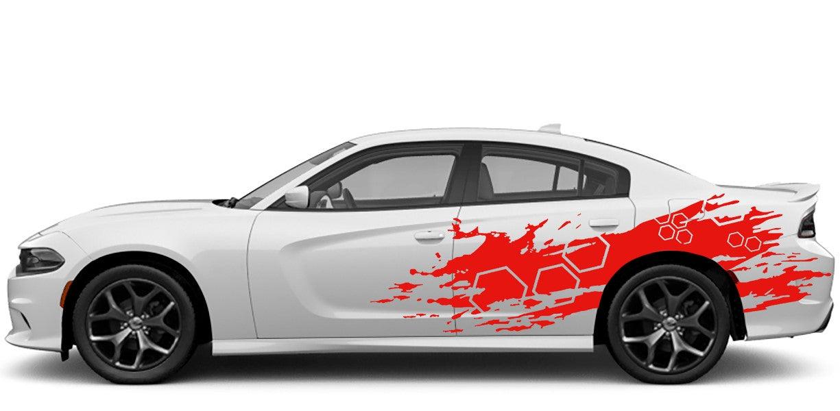 Dodge Charger, GT, SXT, SRT, Hellcat (2015 to 2023) | Custom Vinyl Decal Graphics - Honeycomb Door Sidee grunge Kit (Pair) - Jkprostickers