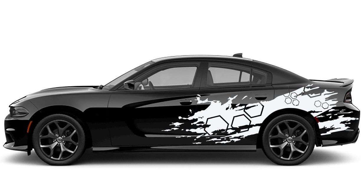 Dodge Charger, GT, SXT, SRT, Hellcat (2015 to 2023) | Custom Vinyl Decal Graphics - Honeycomb Door Sidee grunge Kit (Pair) - Jkprostickers