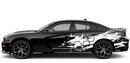 Dodge Charger, GT, SXT, SRT, Hellcat (2015 to 2023) | Custom Vinyl Decal Graphics - Honeycomb Door Sidee grunge Kit (Pair) - Jkprostickers