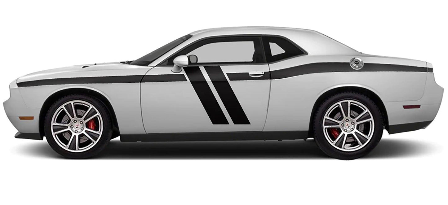 white car black Hash Side Stripe Decals