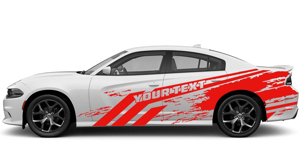 Dodge Charger, GT, SXT, SRT, Hellcat (2015 to 2023) Custom Vinyl Decal Graphics - Grunge Custom Text (Pair) - Jkprostickers