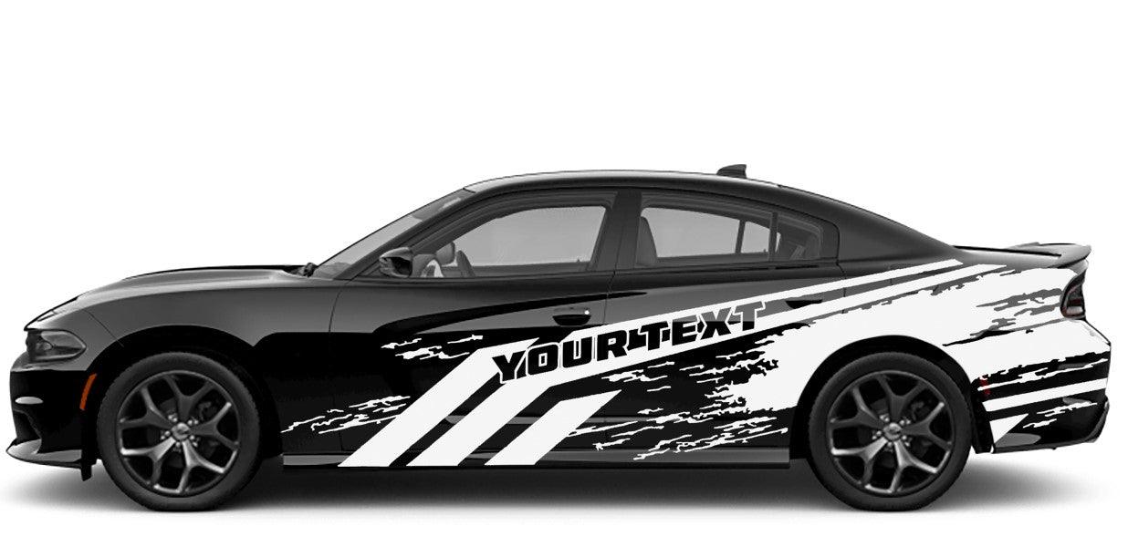 Dodge Charger, GT, SXT, SRT, Hellcat (2015 to 2023) Custom Vinyl Decal Graphics - Grunge Custom Text (Pair) - Jkprostickers